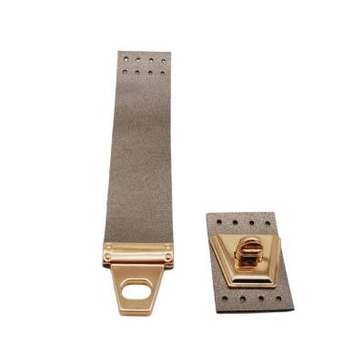 Angel Çanta Aksesuar 18x3.5 cm Suni Deri Parlak Gri Renk Kapak Light Gold Metalli - 2