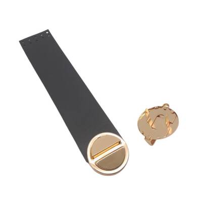 Angel Çanta Aksesuar 18x4 cm Tek Kat Suni Deri Siyah Renk Kapak No:2 Light Gold Metal - 6