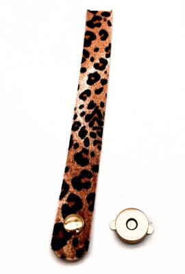Angel Çanta Aksesuar 18x2 cm Suni Deri Leopar Renk Çanta Kapağı Light Gold Metalli - 1
