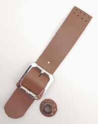 Angel Çanta Aksesuar 21x3.5 cm Sütlü Kahve Renk Gerçek Deri Düz Çanta Kapağı Gümüş Metalli - 2