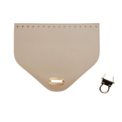 Angel Çanta Aksesuar 22.5x18 cm Suni Deri Bej Renk Kapak Light Gold Metalli - 3