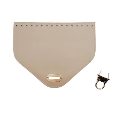 Angel Çanta Aksesuar 22.5x18 cm Suni Deri Bej Renk Kapak Light Gold Metalli - 3