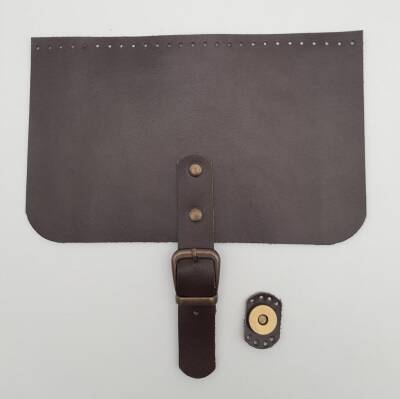 Angel Çanta Aksesuar 22x24 cm Gerçek Deri Koyu Kahverengi Çanta Kapağı Antik Metalli - 1