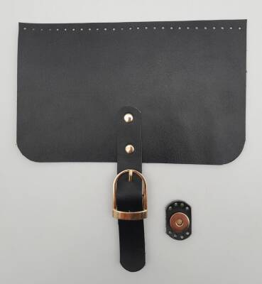 Angel Çanta Aksesuar 22x24 cm Gerçek Deri Siyah Renk Çanta Kapağı Light Gold Metalli - 1