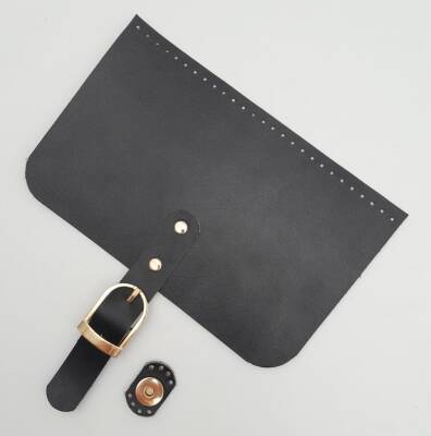 Angel Çanta Aksesuar 22x24 cm Gerçek Deri Siyah Renk Çanta Kapağı Light Gold Metalli - 2