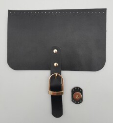 Angel Çanta Aksesuar 22x24 cm Gerçek Deri Siyah Renk Çanta Kapağı Light Gold Metalli - Angel Çanta Aksesuar