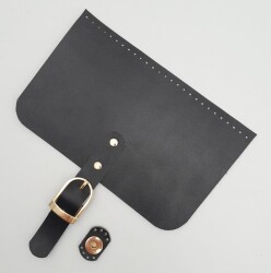 Angel Çanta Aksesuar 22x24 cm Gerçek Deri Siyah Renk Çanta Kapağı Light Gold Metalli - 2