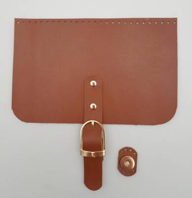 Angel Çanta Aksesuar 22x24 cm Gerçek Deri Taba Renk Çanta Kapağı Light Gold Metalli - 1