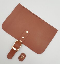 Angel Çanta Aksesuar 22x24 cm Gerçek Deri Taba Renk Çanta Kapağı Light Gold Metalli - 2