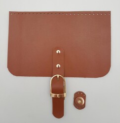 Angel Çanta Aksesuar 22x24 cm Gerçek Deri Taba Renk Çanta Kapağı Light Gold Metalli - Angel Çanta Aksesuar