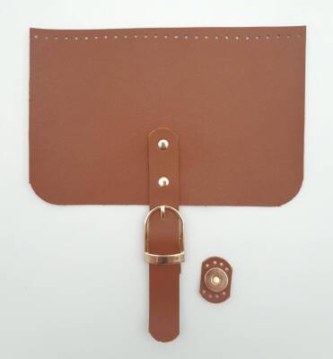 Angel Çanta Aksesuar 22x24 cm Suni Deri Taba Renk Çanta Kapağı Light Gold Metalli - 1