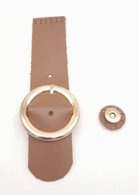 Angel Çanta Aksesuar 23x5 cm Sütlü Kahve Renk Gerçek Deri Düz Çanta Kapağı Light Gold Metalli - 2