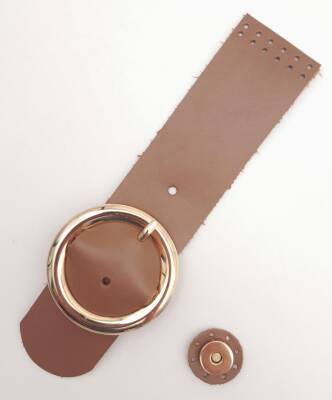 Angel Çanta Aksesuar 23x5 cm Sütlü Kahve Renk Gerçek Deri Düz Çanta Kapağı Light Gold Metalli - 3