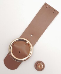 Angel Çanta Aksesuar 23x5 cm Sütlü Kahve Renk Gerçek Deri Düz Çanta Kapağı Light Gold Metalli - 3