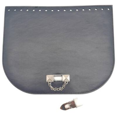 Angel Çanta Aksesuar 24x19 cm Suni Deri Lacivert Renk Zincirli Kilitli Kapak Gümüş Metalli - 2