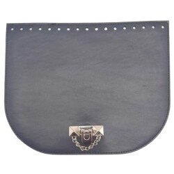 Angel Çanta Aksesuar 24x19 cm Suni Deri Lacivert Renk Zincirli Kilitli Kapak Gümüş Metalli - Angel Çanta Aksesuar