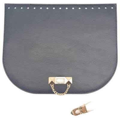 Angel Çanta Aksesuar 24x19 cm Suni Deri Lacivert Renk Zincirli Kilitli Kapak Light Gold Metalli - 2