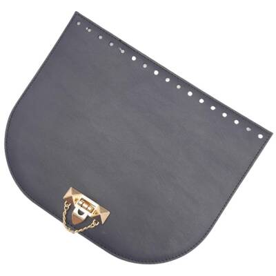 Angel Çanta Aksesuar 24x19 cm Suni Deri Lacivert Renk Zincirli Kilitli Kapak Light Gold Metalli - 3