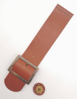 Angel Çanta Aksesuar 25x5 cm Taba Renk Gerçek Deri Düz Çanta Kapağı Antik Metalli - 3