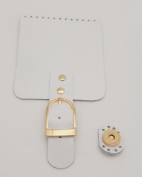 Angel Çanta Aksesuar Gerçek Deri 21x11 cm Beyaz Renk Çanta Kapağı Light Gold Metalli - Angel Çanta Aksesuar