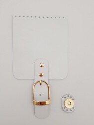 Angel Çanta Aksesuar Gerçek Deri 21x11 cm Beyaz Renk Çanta Kapağı Light Gold Metalli - 2