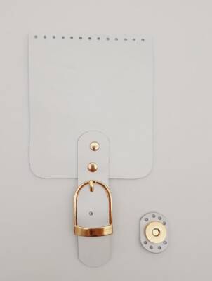 Angel Çanta Aksesuar Gerçek Deri 21x11 cm Beyaz Renk Çanta Kapağı Light Gold Metalli - 2