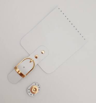 Angel Çanta Aksesuar Gerçek Deri 21x11 cm Beyaz Renk Çanta Kapağı Light Gold Metalli - 3