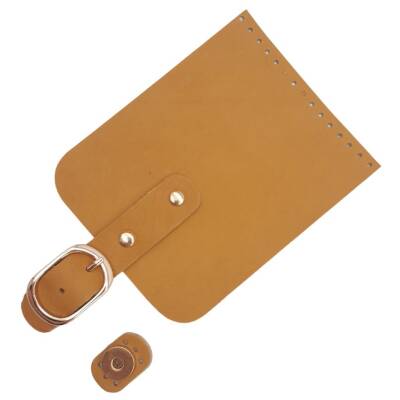 Angel Çanta Aksesuar Gerçek Deri 21x12 cm Açık Taba Renk Çanta Kapağı Light Gold Metalli - 3