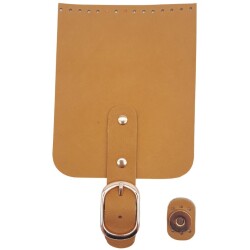 Angel Çanta Aksesuar Gerçek Deri 21x12 cm Açık Taba Renk Çanta Kapağı Light Gold Metalli - Angel Çanta Aksesuar