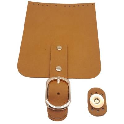 Angel Çanta Aksesuar Gerçek Deri 21x12 cm Açık Taba Renk Çanta Kapağı Light Gold Metalli - 2