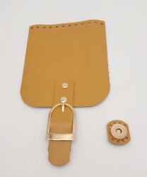 Angel Çanta Aksesuar Gerçek Deri 21x12 cm Hardal Renk Çanta Kapağı Light Gold Metalli - 2