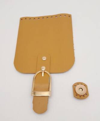 Angel Çanta Aksesuar Gerçek Deri 21x12 cm Hardal Renk Çanta Kapağı Light Gold Metalli - 2