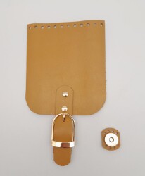 Angel Çanta Aksesuar Gerçek Deri 21x12 cm Hardal Renk Çanta Kapağı Light Gold Metalli - Angel Çanta Aksesuar