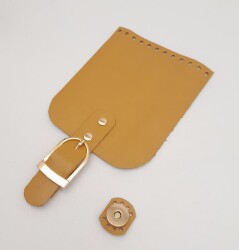 Angel Çanta Aksesuar Gerçek Deri 21x12 cm Hardal Renk Çanta Kapağı Light Gold Metalli - 3