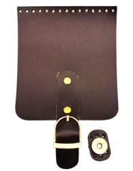 Angel Çanta Aksesuar Gerçek Deri 21x12 cm Koyu Kahve Renk Çanta Kapağı Light Gold Metalli - Angel Çanta Aksesuar