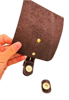 Angel Çanta Aksesuar Gerçek Deri 21x12 cm Koyu Kahve Renk Çanta Kapağı Light Gold Metalli - 2