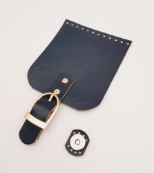 Angel Çanta Aksesuar Gerçek Deri 21x12 cm Lacivert Renk Çanta Kapağı Light Gold Metalli - 2