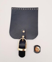 Angel Çanta Aksesuar Gerçek Deri 21x12 cm Lacivert Renk Çanta Kapağı Light Gold Metalli - Angel Çanta Aksesuar