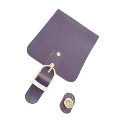 Angel Çanta Aksesuar Gerçek Deri 21x12 cm Mor Renk Çanta Kapağı Light Gold Metalli - 2