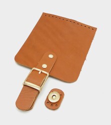 Angel Çanta Aksesuar Gerçek Deri 21x12 cm Taba Renk Çanta Kapağı Light Gold Metalli - Angel Çanta Aksesuar