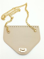 Angel Çanta Aksesuar Koyu Bej Renk Suni Deri 100 cm Zincirli 22.5x18 cm Kapak Light Gold Metalli - Angel Çanta Aksesuar