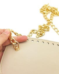 Angel Çanta Aksesuar Koyu Bej Renk Suni Deri 100 cm Zincirli 22.5x18 cm Kapak Light Gold Metalli - 2