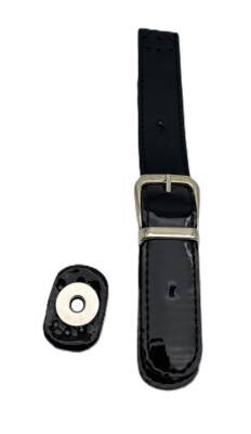 Angel Çanta Aksesuar Rugan Deri 18 cm Tokalı Çanta Kapağı Siyah Renk Gümüş Metalli - 1