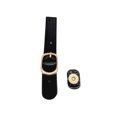 Angel Çanta Aksesuar Rugan Deri 18 cm Tokalı Çanta Kapağı Siyah Renk Light Gold Metalli - 1