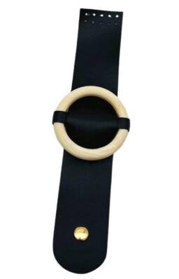 Angel Çanta Aksesuar Tek Kat Suni Deri Ahşap Tokalı Siyah Kapak - 1