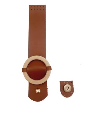 Angel Çanta Aksesuar Tek Kat Suni Deri Ahşap Tokalı Taba Kapak - 1