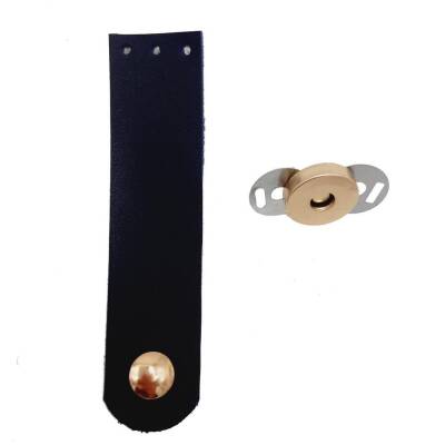 Angel Çanta Aksesuar Tek Kat Suni Deri Lacivert Light Gold Metalli Kapak - 1