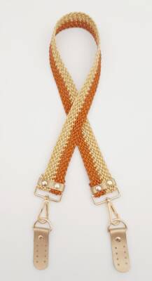 Angel Çanta Aksesuar Gold Taba Renk Böceli Deri Hasır Örgü Çanta Sapı Light Gold Metalli - 1