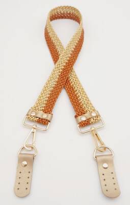 Angel Çanta Aksesuar Gold Taba Renk Böceli Deri Hasır Örgü Çanta Sapı Light Gold Metalli - 2