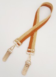 Angel Çanta Aksesuar Gold Taba Renk Böceli Deri Hasır Örgü Çanta Sapı Light Gold Metalli - 3